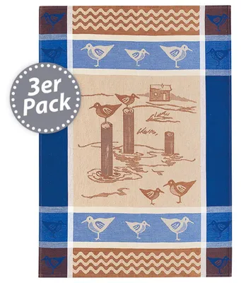 Produktbild von Kracht 3er Pack Halbleinen Geschirrtücher Möwe 50x70 cm