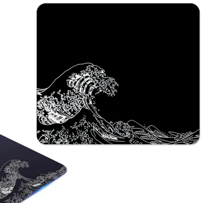 Glas-Mauspad 300x260 mm, Kanagawa-Welle, schwarz