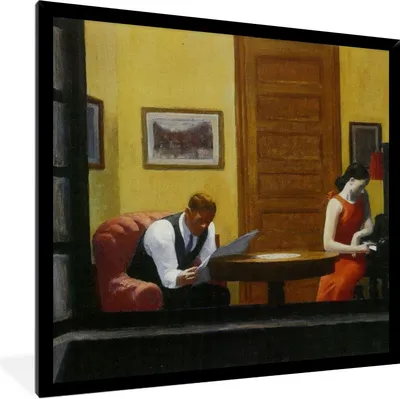 Produktbild von MuchoWow® Gerahmtes Poster Zimmer in New York - Edward Hopper 40x40 cm - Poster mit Schwarzem Bilderrahmen Wandposter Rahmen Foto Bilder - Mit Rahmen - Wanddekoration Schlafzimmer
