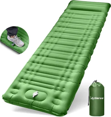 Obrázok produktu pre Nafukovací matrac 12 cm, zelená, s pumpou a vankúšom, pre kempovanie