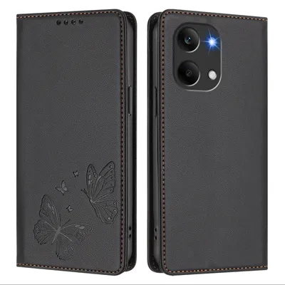Produktbild von Lederhülle für Xiaomi Poco X8 Pro Max/Redmi Turbo 5 Max, Schmetterling Prägung Leder Brieftasche Schutzhülle mit Ständer Schwarz