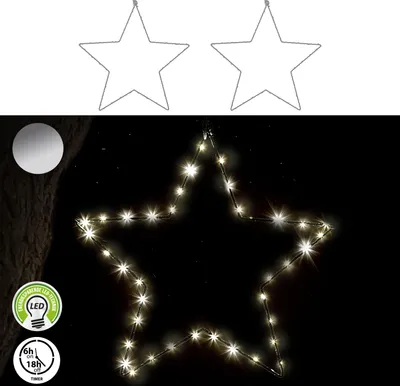 Produktbild von LED Stern 2er Set silber 30 LEDs Ø30cm Eisen Kunststoff batteriebetrieben Weihnachtsstern zum Aufhängen Leuchtstern Gartendekoration