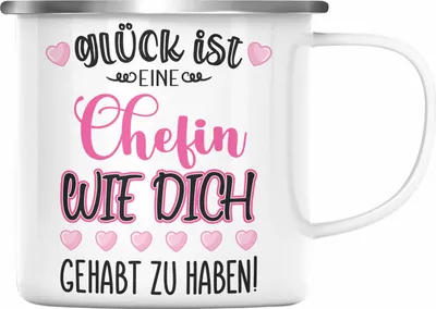 Produktbild von Trendation - Chefin Abschiedsgeschenk Abschied Chefinnen Emaille Tasse mit Spruch Grossartige Chefin Geschenkidee (Silber)