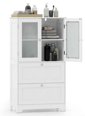 Immagine prodotto di Mobiletto da bagno con 2 ante e 2 cassetti, colore bianco, dimensioni 60x30x108 cm