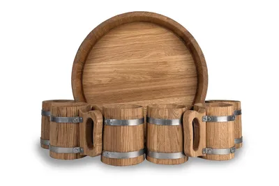 Obrázek produktu pro Sada 6 dřevěných pivních korbelů 0,5 l s podnosem