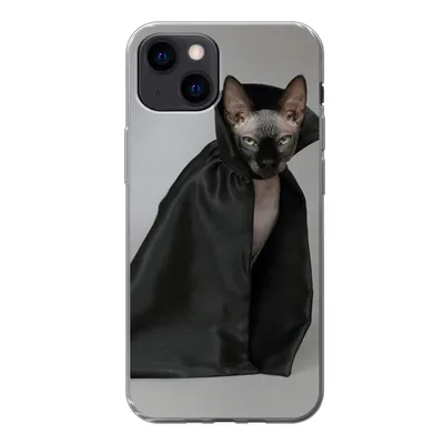 Produktbild von MuchoWow® Handyhülle Schutzhülle Hülle für iPhone 13 mini Katze - Umhang - Schwarz Silikon Softcase Handy Hülle - Softcase