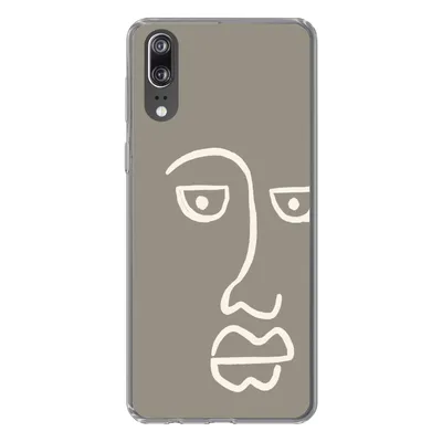Produktbild von MuchoWow® Handyhülle Schutzhülle Hülle für Huawei P20 Gesicht - Abstrakt - Strichzeichnung Silikon Softcase Handy Hülle - Hardcover