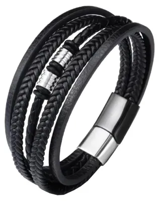 Produktbild von Herren Armband 5 Strang, Leder mit Magnetverschluss, schwarz, 21x2cm