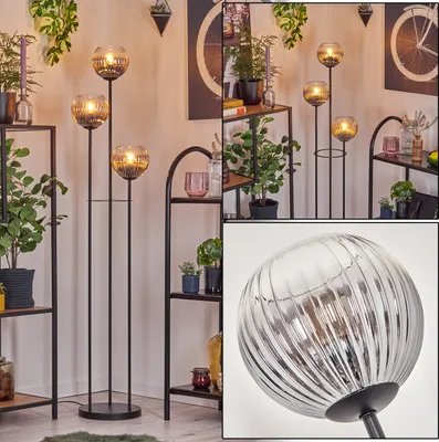 Produktbild von Cesaro Stehlampe aus Metall/Riffelglas in Schwarz/Rauchfarben/Klar