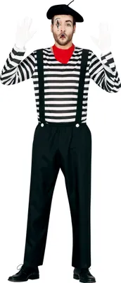 Immagine prodotto di Set di costumi di Carnevale da clown artista francese Set di accessori di Carnevale di ispirazione mimica, compresi i vestiti a strisce bianche e nere, taglia: 54 - 56 (XL) Colore: Bianco