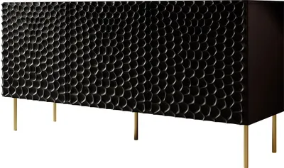 Produktbild von MIRJAN24 Türkommode Hole 152, Sideboard mit 3 Türen, Metallfüße 20 cm, Griffloses Öffnungssystem (Farbe: Schwarz / Schwarz + Gold)