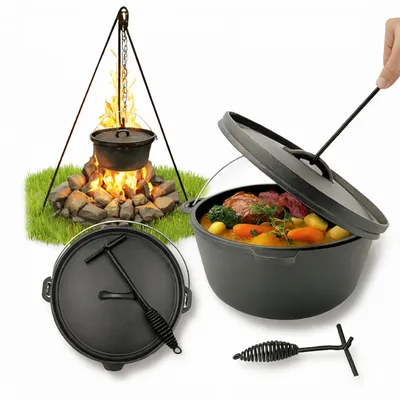 Image de QLS Marmite suspendue en fonte 7,2 L Marmite de chasse hongroise pour foyer et barbecue 11414