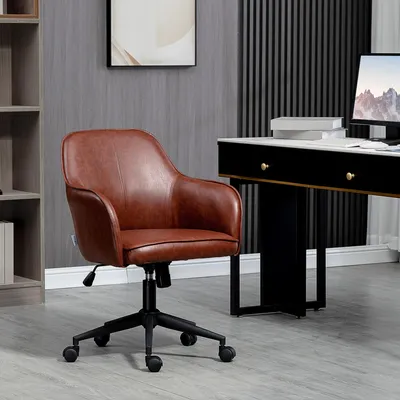 Imagen del producto de Silla de oficina "okwish" para trabajar en casa, con mecanismo de inclinación y altura ajustable. Silla de comedor, silla de oficina con respaldo bajo, color marrón