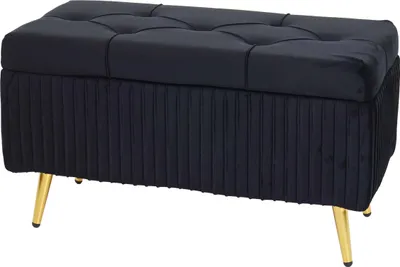 Produktbild von Sitzbank mit Stauraum HWC-K50, Polsterbank Aufbewahrungstruhe Garderobenbank Bank, Samt Metall 80x40cm schwarz