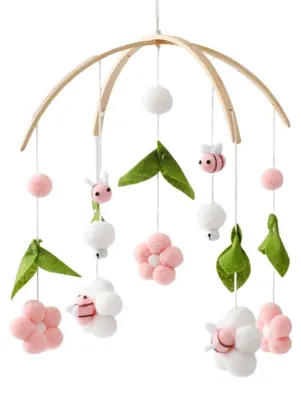 Produktbild von Mobile Baby Windspiele Filzbälle Blumen Bienen Kinderzimmer Hängende Bettglocke Rosa
