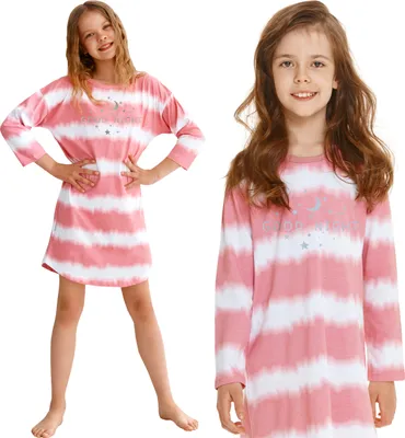 Produktbild von Süßes Nachthemd für Mädchen langarm Pyjama Kleid Nachtwäsche 100% Baumwolle in Rosa - Größe 104