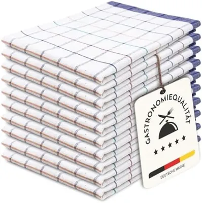 Productafbeelding van PromoHome® Set van 10 katoenen vaatdoeken/keukendoeken, 50x70 cm, absorberend, sneldrogend, blauw geruit, wasbaar op 60°C