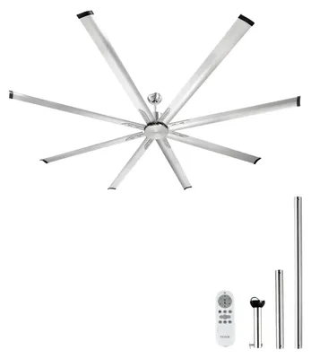 Zdjęcie produktu dla Wentylator sufitowy VEVOR 244 cm, 6-biegowy pilot zdalnego sterowania, 8 aluminiowych łopatek, do sypialni, do salonu, do wnętrz/na zewnątrz, nikiel szczotkowany