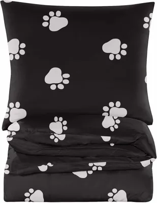 Produktbild von Bettwäsche - 200x200 cm - Bettbezug und Kissenbezügen Set - Schwarz - Weiße Pfoten - Mikrofaser Baumwolle - 2 Kissenbezüge 70x80 cm