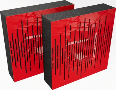 Immagine prodotto di confezione da 2 pezzi - Pannello acustico diffusivo fonoassorbente AbFuser | 50 x 50 cm | colore: (plastica lucida rossa, VELAR (120 mm))