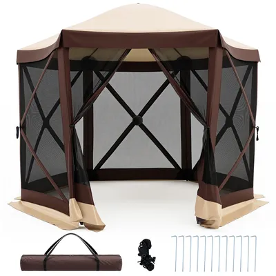 Produktbild von COSTWAY Pop up Pavillon für 4-6 Personen, Faltpavillon mit 6 Moskitonetzen, Reißverschlusstür & Tragetasche, Gartenpavillon, Partyzelt 300x258x230cm