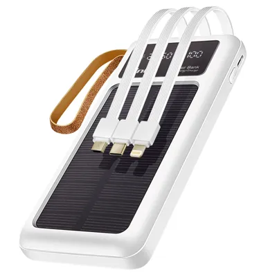 Obrázok produktu pre 15.000mAh solárna nabíjačka s káblom Micro-USB, Lightning, USB-C, LinQ White