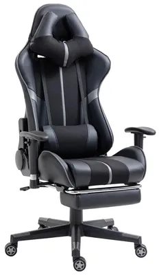 Image de Chaise de jeu Delman ergonomique avec massage USB avec repose-pieds, chaise de bureau avec coussin et soutien lombaire, 30GY
