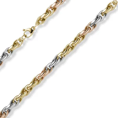 Produktbild von 7mm Kordel-Kette Collier aus 585 Gold gelb/weiß/rot tricolor 50cm Halsschmuck