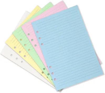 Imagen del producto de Papel cuadriculado A5, perforado para carpetas de 6 anillas, 50 hojas, de varios colores, para organizadores