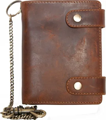 Image de Porte-monnaie FLW en cuir naturel pour homme avec une chaîne en métal sans logo ni inscription