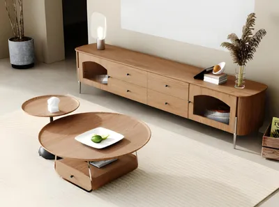 Image de Meuble TV marron élégant, robuste, en bois, idéal pour le salon