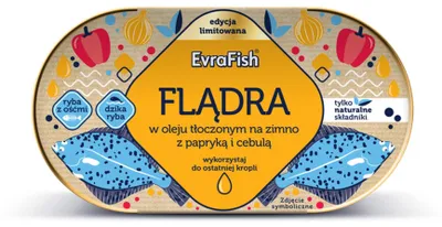 Zdjęcie produktu dla EVRAFISH Flądra w oleju tłoczonym na zimno z papryką i cebulą 170 g