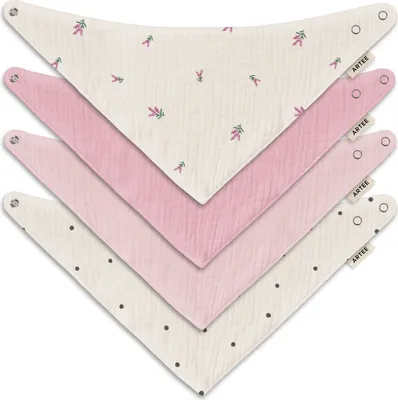 Produktbild von Musselin Halstücher Set 4 Stück Größe M Dreieckstücher Spucktücher Baumwolle Lätzchen Baby und Kleinkind