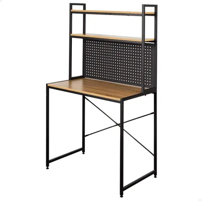 Büro-Schreibtisch mit Ablage, 84x50x148 cm, Holz/Schwarz, Industriestil