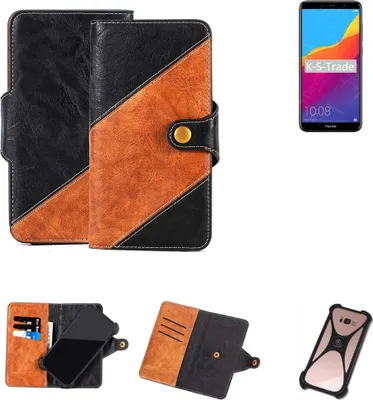 Produktbild von K-S-Trade Handyhülle Schutzhülle Bookstyle Case Wallet-Case kompatibel mit Huawei Honor 7A Pro Handy Cover Bumper Klapphülle schwarz hellbraun 1x