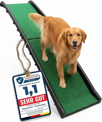 Imagen del producto de Rampa para perros, plegable, antideslizante, con césped artificial, apta para animales de hasta 90 kg, dimensiones 157 x 40 cm