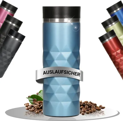 Produktbild von Glitzernder Thermobecher "Diamond" in Schwarz, Blau, Grün, Rot, Pink, Grau/Silber und Hellblau - Doppelwandig und stylisch für heiße und kalte Getränke. Entdecken Sie Qualität und Glanz! hellblau