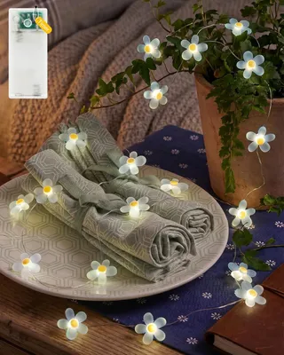 LED-Lichterkette Gänseblümchen, 20 LEDs, 2 m, warmweiß, Timer