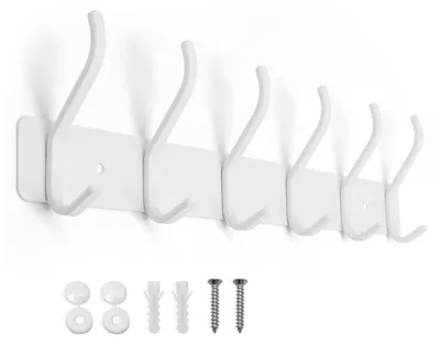 Immagine prodotto di Gancio appendiabiti a parete, acciaio inossidabile, bianco, 6 ganci, 39 cm