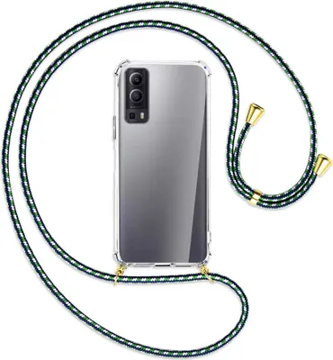 Produktbild von Handykette Backcover-Schutzhülle mit Band (Metall goldfarben) für vivo Y52 5G / Y72 5G / vivo iQOO Z3 - grün/blau/weiß