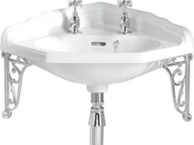 Produktbild von Casa Padrino Luxus Jugendstil Eckwaschbecken Weiß / Silber 63,5 x 49,5 x H. 23 cm - Porzellan 2-Loch Waschbecken mit Wandhalterung - Badezimmer Möbel