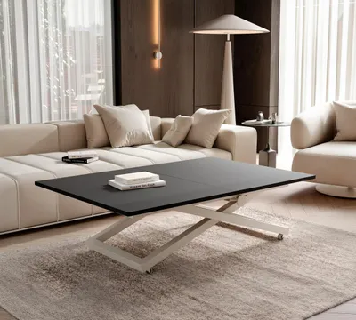 Image de Table basse extensible ARIA, avec réglage de la hauteur, table pour salon, table multifonctionnelle – Cachemire / Noir