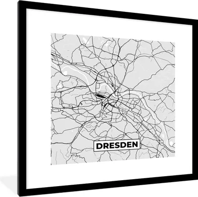 Produktbild von MuchoWow® Gerahmtes Poster Dresden - Karte - Stadtplan - Deutschland 40x40 cm - Poster mit Schwarzem Bilderrahmen Wandposter Rahmen Foto Bilder - Poster - Plakat im Rahmen