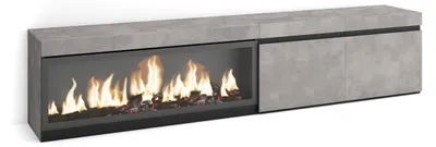 TV-Möbel Lowboard 210 cm mit elektrischem Kamin, Zement