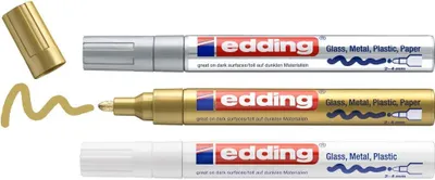 Produktbild von Edding 750, Gold, Silber, Weiß, Feine Spitze, Mehrfarbig, Kunststoff, Fettdruck, 2 mm