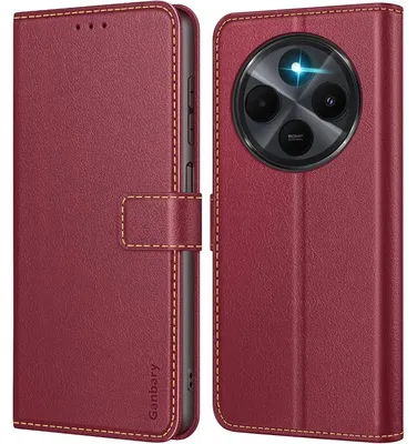 Productafbeelding van Telefoonschaal, flippercase voor Xiaomi Redmi 14C / Poco C75, kunstleer, wijnrood, met kaarthouders en standfunctie