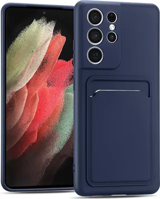 Produktbild von Conie Schutzhülle für Samsung Galaxy S21 Ultra mit Kartenfach Tasche Case Cover Bumper Silikon Hülle in Blau