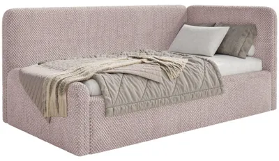 Produktbild von Selsey Fanko – Jugendbett 90x200 cm mit Rausfallschutz, Matratze, Kopfteil rechts, Plüsch, Puderrosa