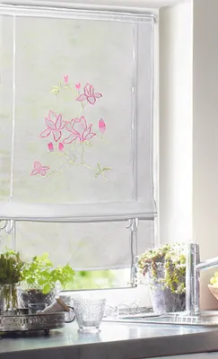 Produktbild von Stick-Bändchenrollo "Blumen" - Raffrollo bunt von Albani - Größe(HxB) 120x60cm