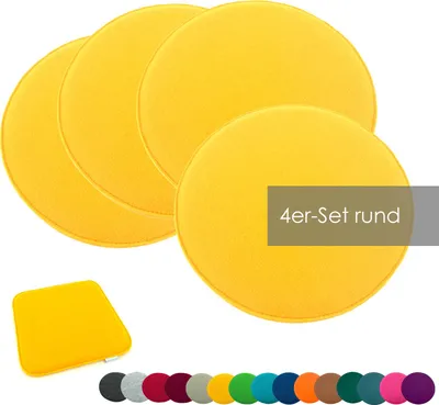 Produktbild von heimtexland ® Sitzkissen Set Filz Stuhlkissen Stuhlauflage Filzkissen Stuhl Polster Kissen Typ631 4er Set 35 cm Rund Senfgelb